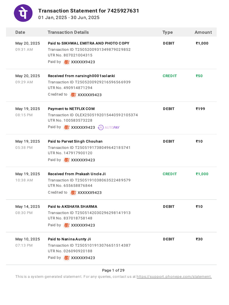 Transaction Statement Summary 2025 | PDF | Debit Card | Debits And Credits