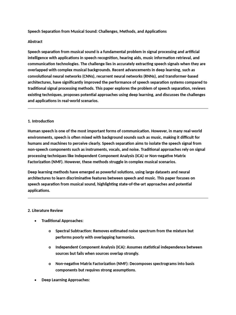 Speech Separation in Music: Methods & Challenges | PDF | Deep Learning ...