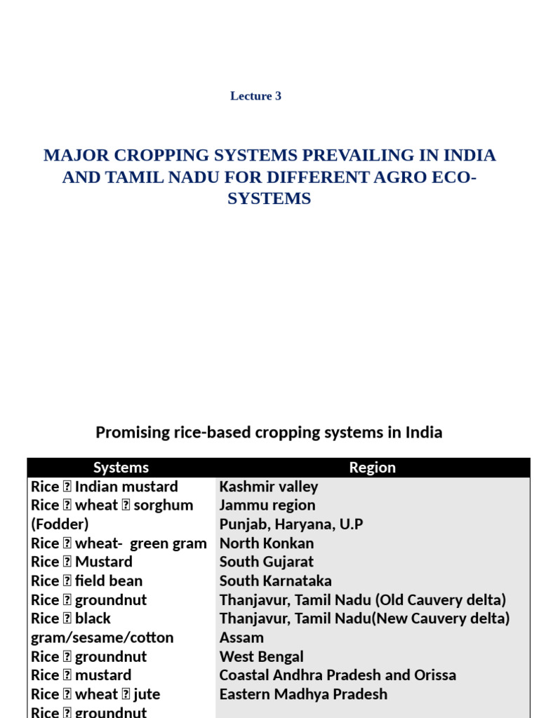 Major Cropping Systems in India | PDF | Crops | Agriculture