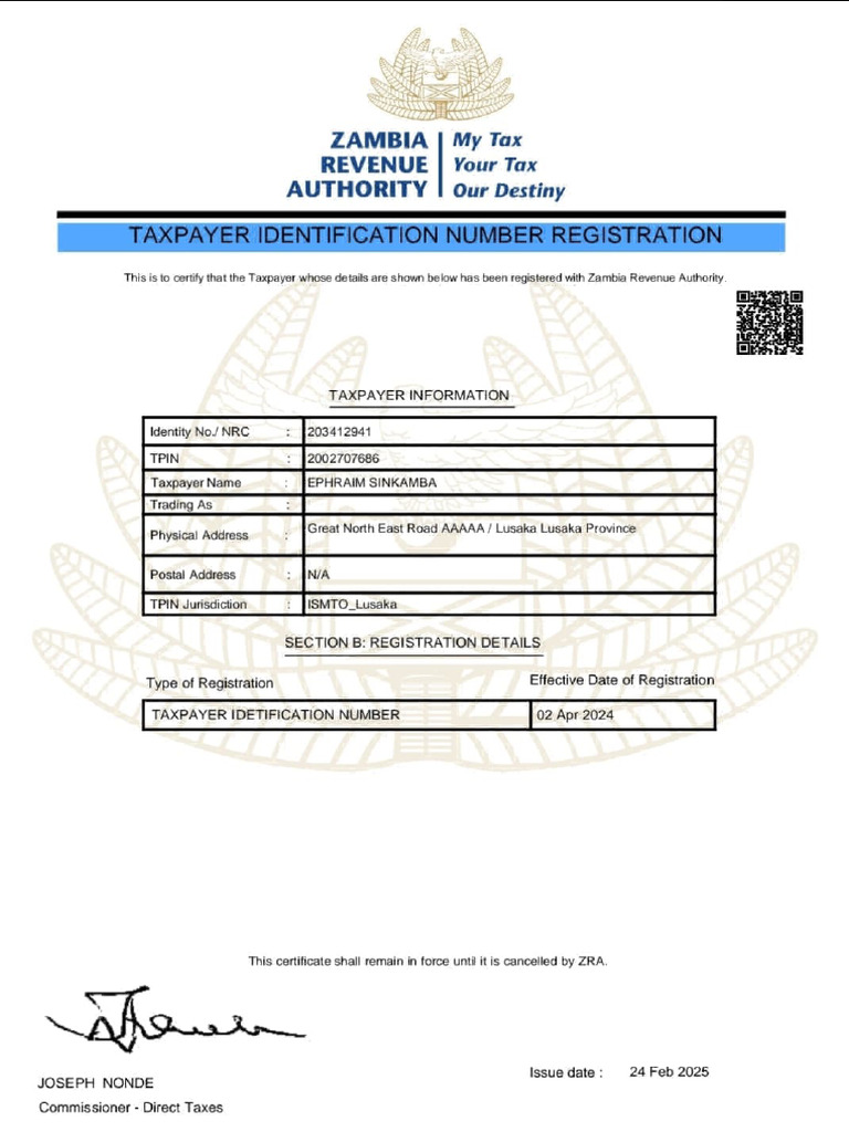 TPIN Registration Certificate Details | PDF