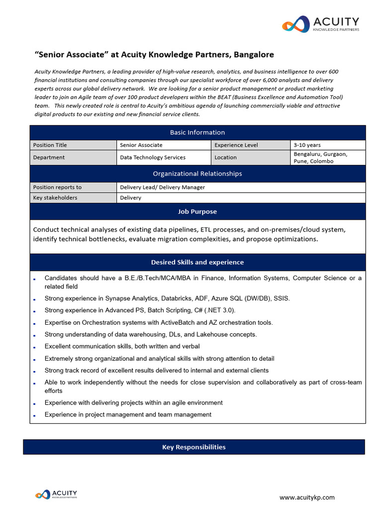 JD - Senior Data Engineer | PDF | Analytics | Computing