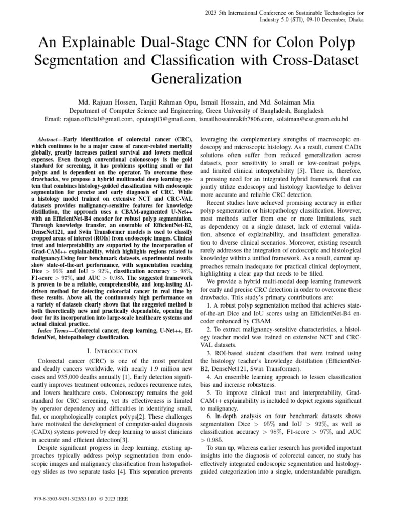 An Explainable Dual Stage CNN For Colon Polyp Segmentation and ...