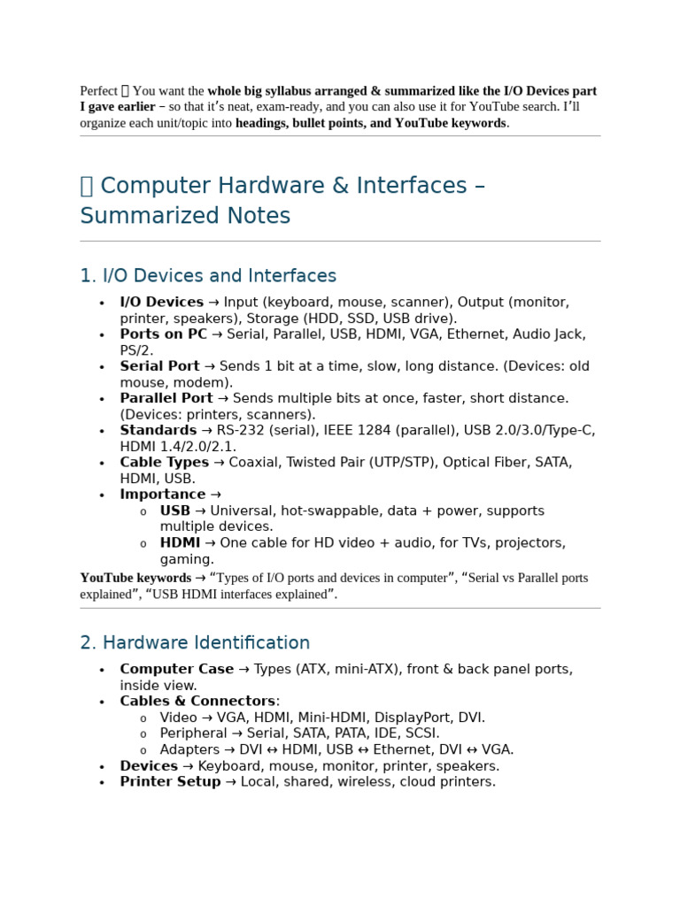 Computer Hardware Summary & YouTube Keywords | PDF | Hdmi | Usb