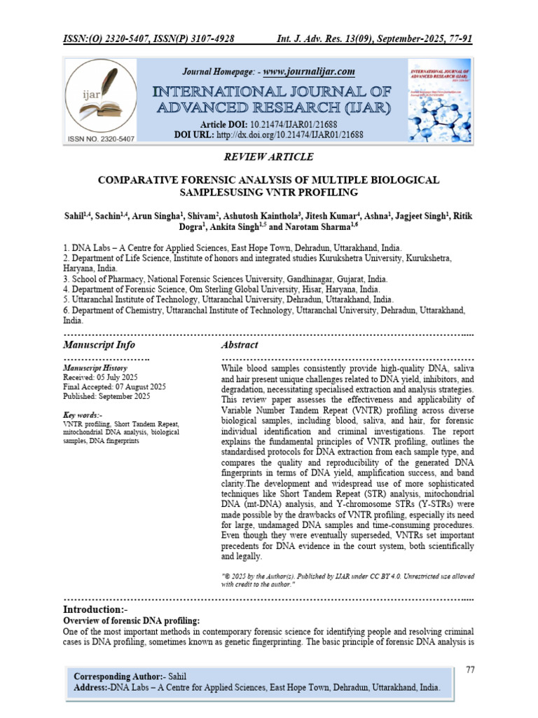 Forensic VNTR Profiling of Biological Samples | PDF | Dna Profiling ...