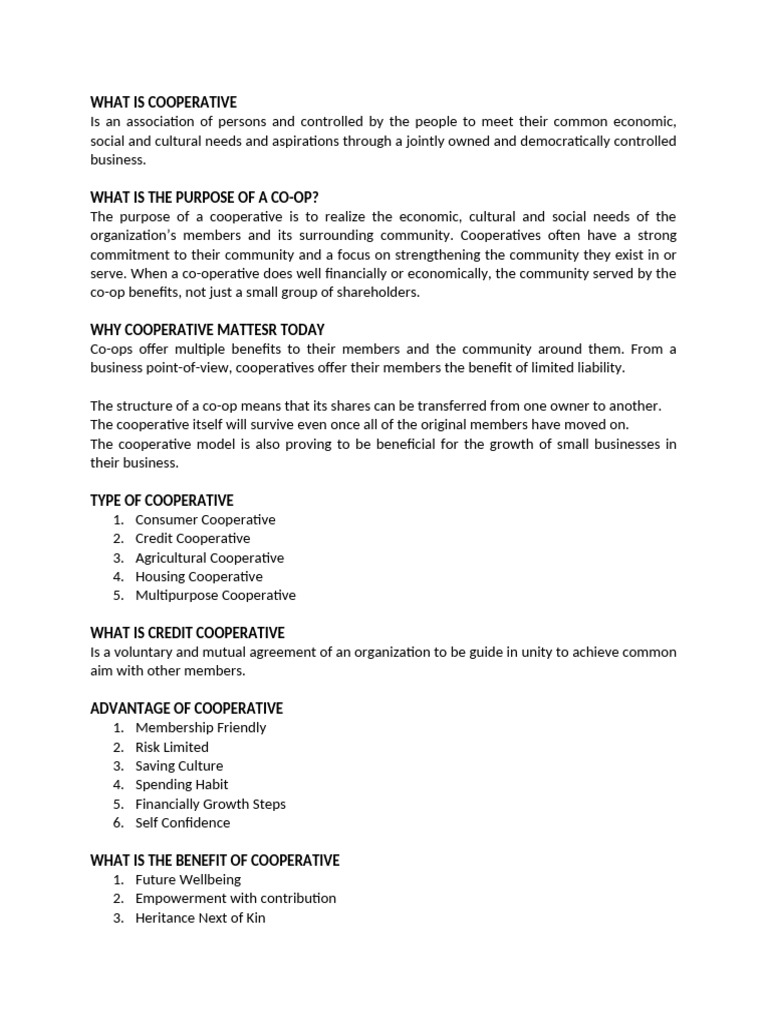 Understanding Cooperatives and Their Benefits | PDF | Cooperative ...