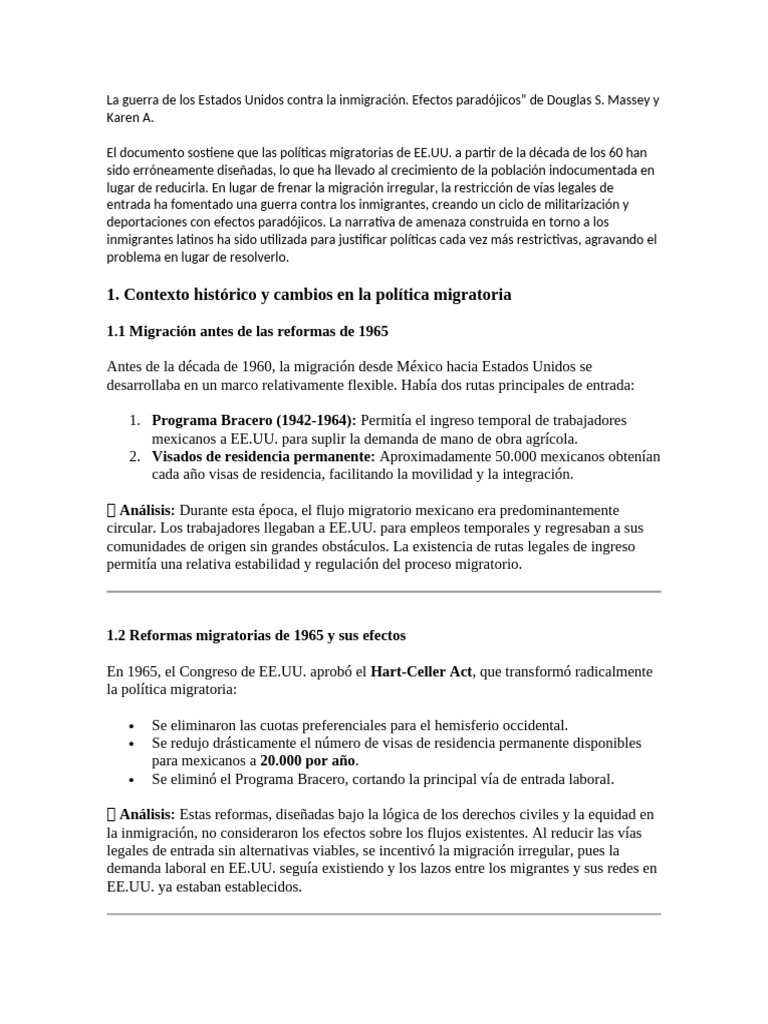 Efectos de la política migratoria en EE.UU. | PDF | Migración humana ...