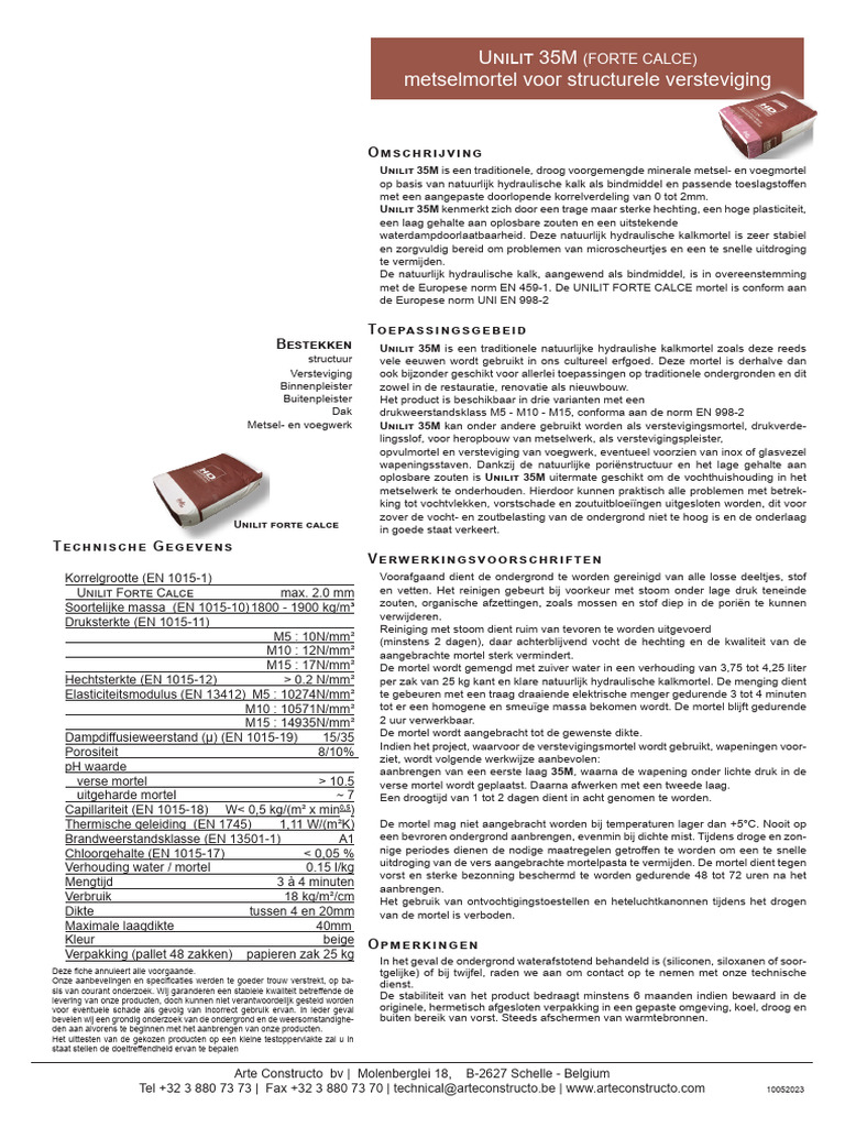 UNILIT 35M (FORTE CALCE) Tech Fiche | PDF