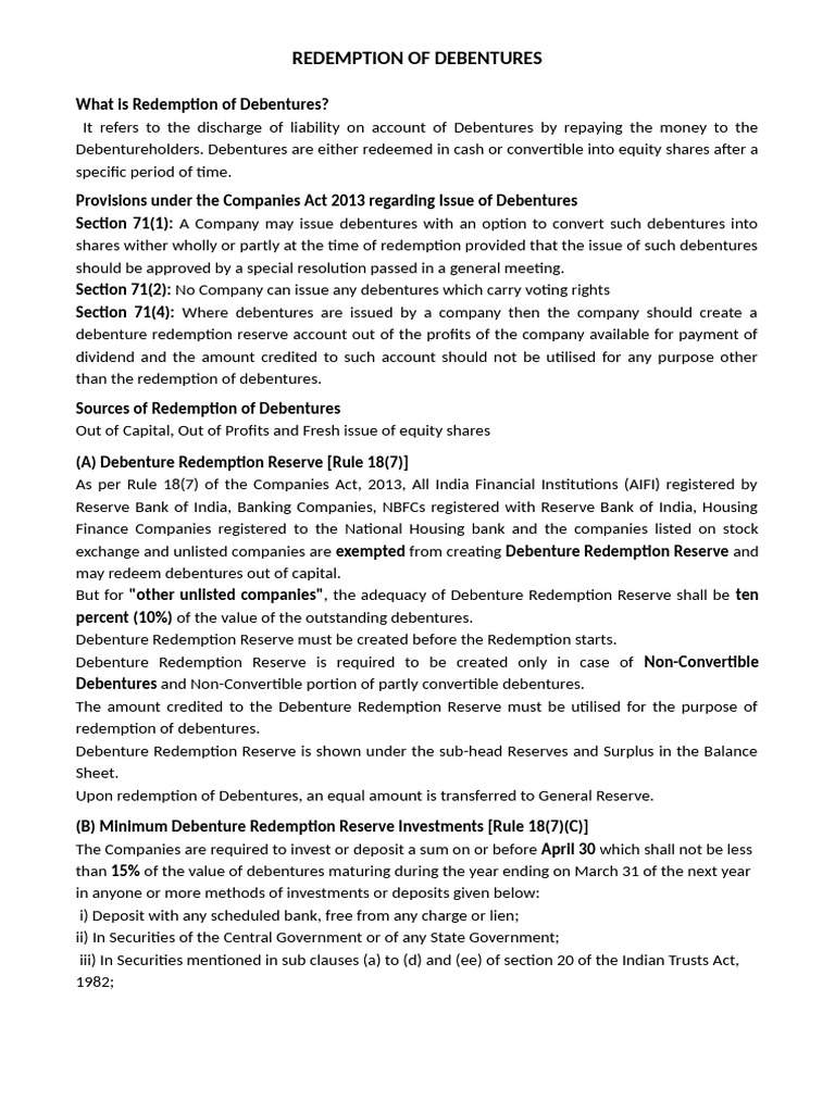 Understanding Debenture Redemption Process | PDF | Equity (Finance ...