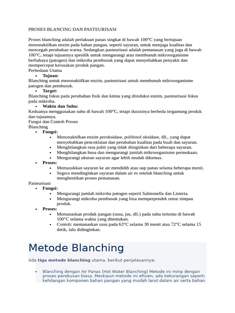 Proses Blancing Dan Pasteurisasi | PDF