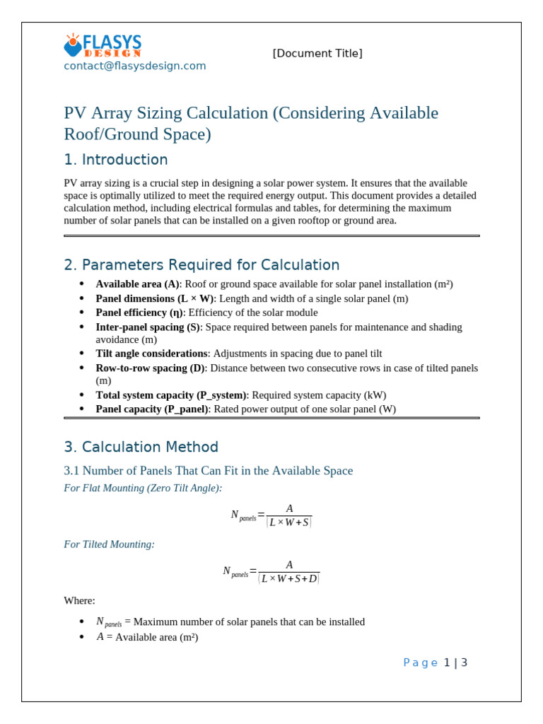 PV Array Sizing Calculation Guide | PDF | Photovoltaic System | Solar Panel