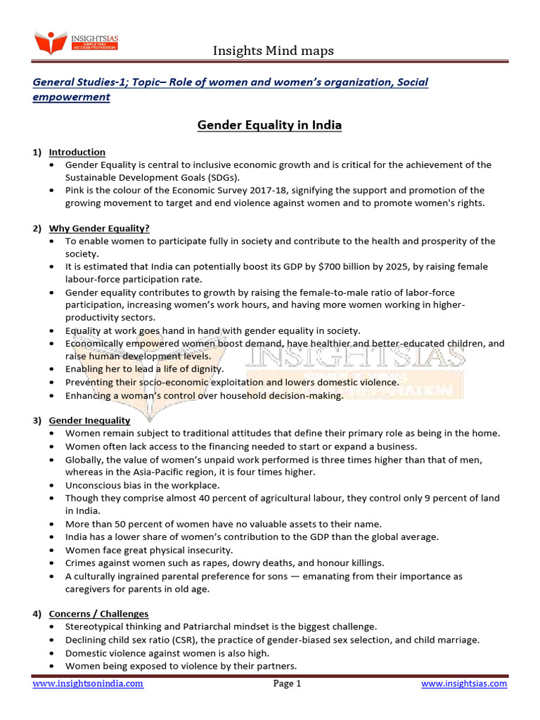 Gender Equality and Women's Empowerment in India | PDF | Gender ...