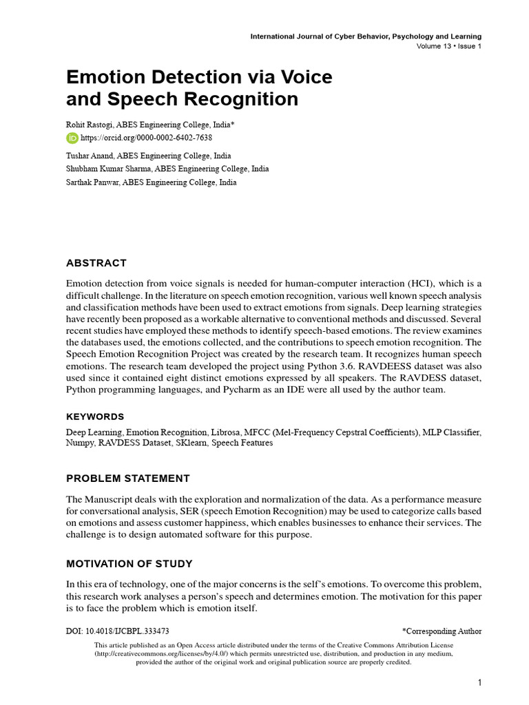 Voice Emotion Detection Using Deep Learning | PDF | Support Vector ...