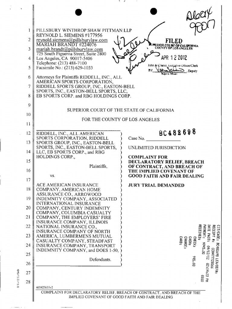 D.E. 1 COMPLAINT for Declaratory Relief, Breach of