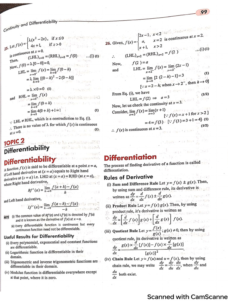 Chapter 5 Differentiation PYQs | PDF
