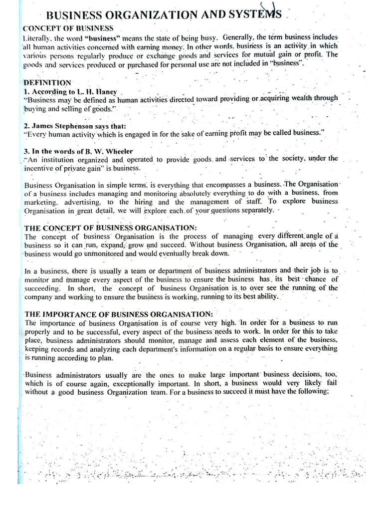 Business Organaisation Notes. | PDF