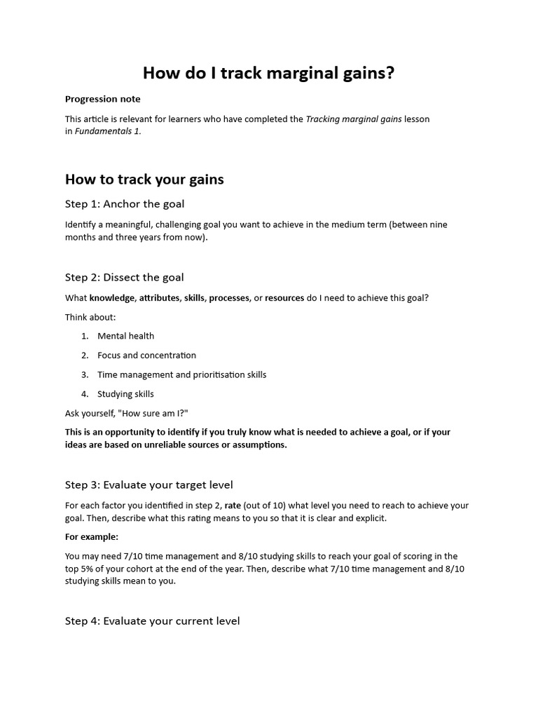 Tracking Marginal Gains for Success | PDF | Goal | Knowledge