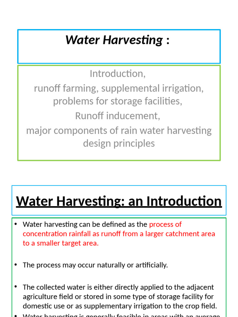 Water Harvesting Techniques Overview | PDF | Surface Runoff | Groundwater