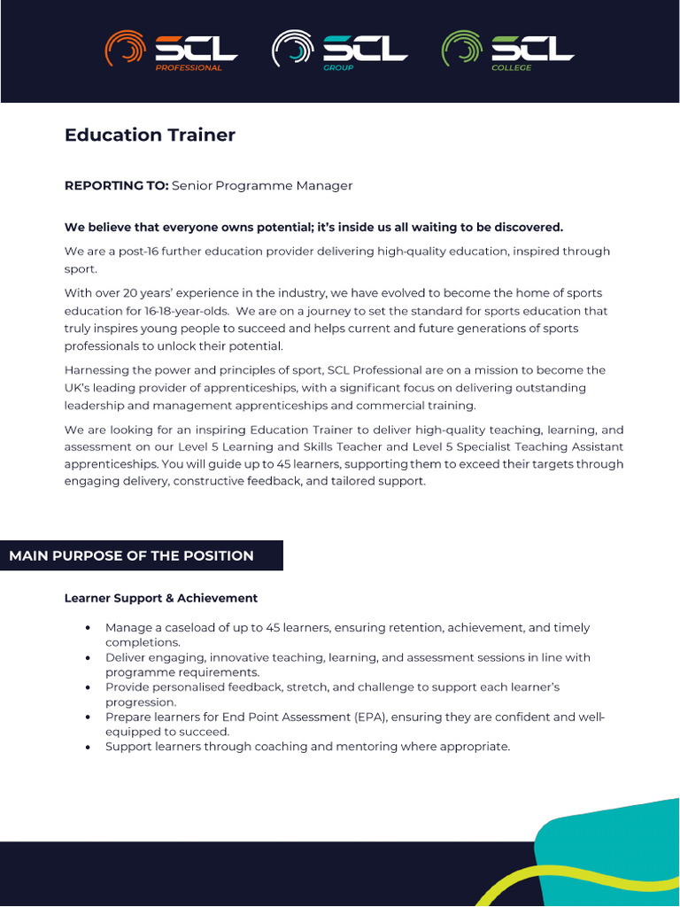 Education Trainer - Job Description PDF | PDF