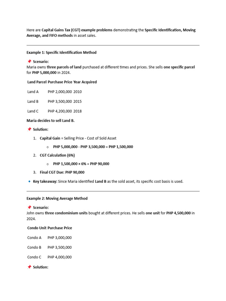 Capital Gains Tax Calculation Methods | PDF | Cost Basis | Capital Gain