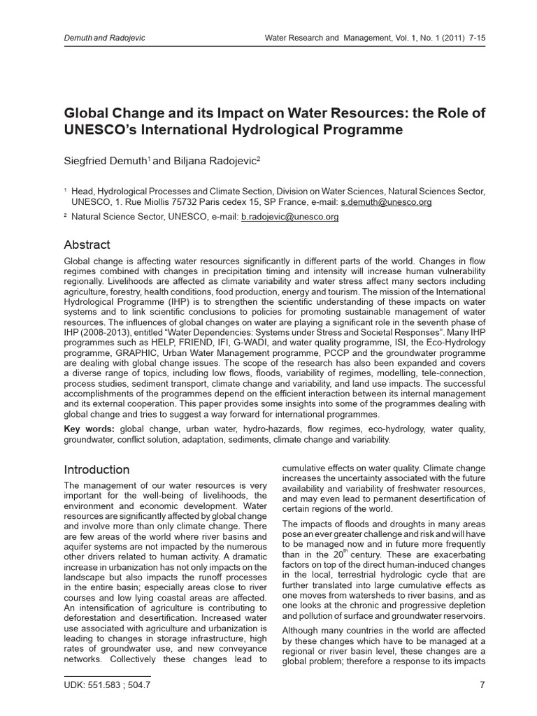 Global Change Impact on Water Resources | PDF | Water Resources ...