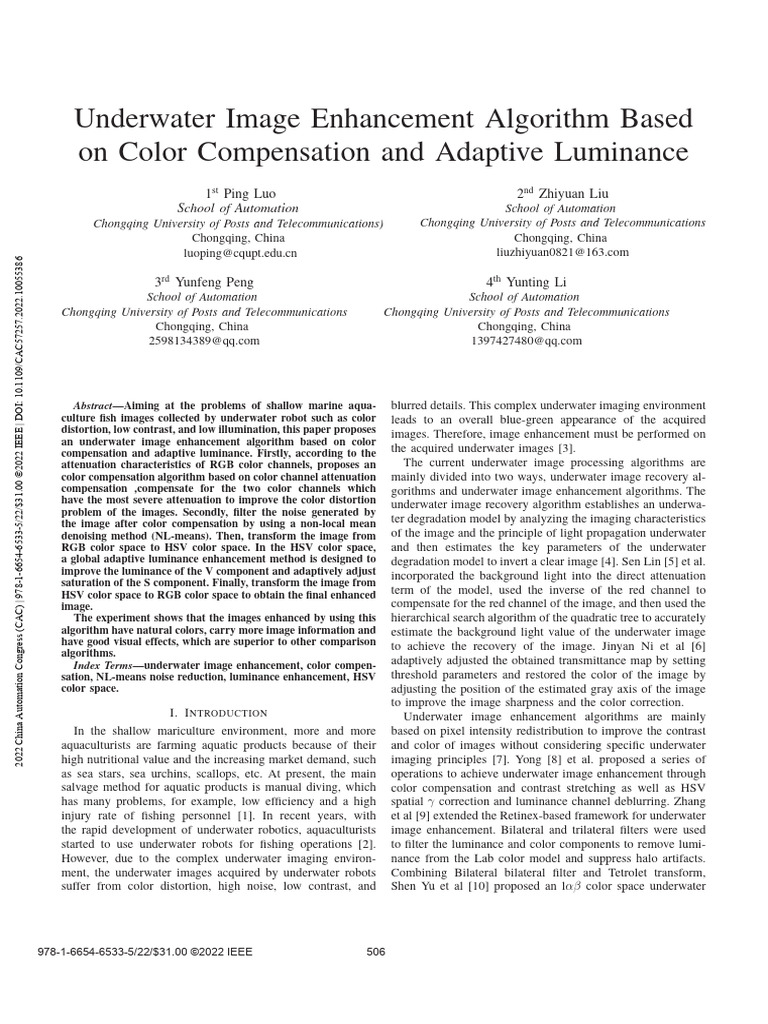 Underwater Image Enhancement Algorithm | PDF | Color | Rgb Color Model