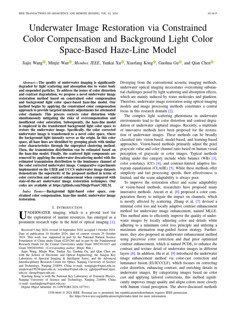 Underwater Image Restoration Via Constrained Color Compensation and ...