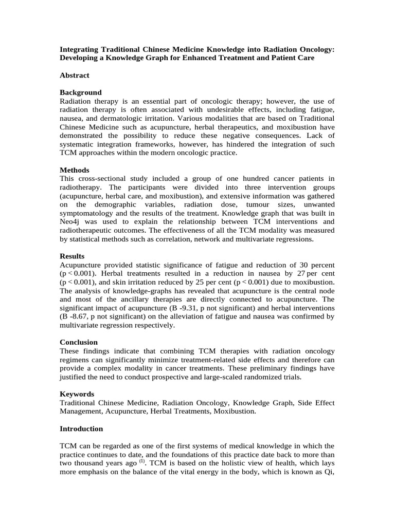 TCM Integration in Radiation Oncology | PDF | Radiation Therapy ...