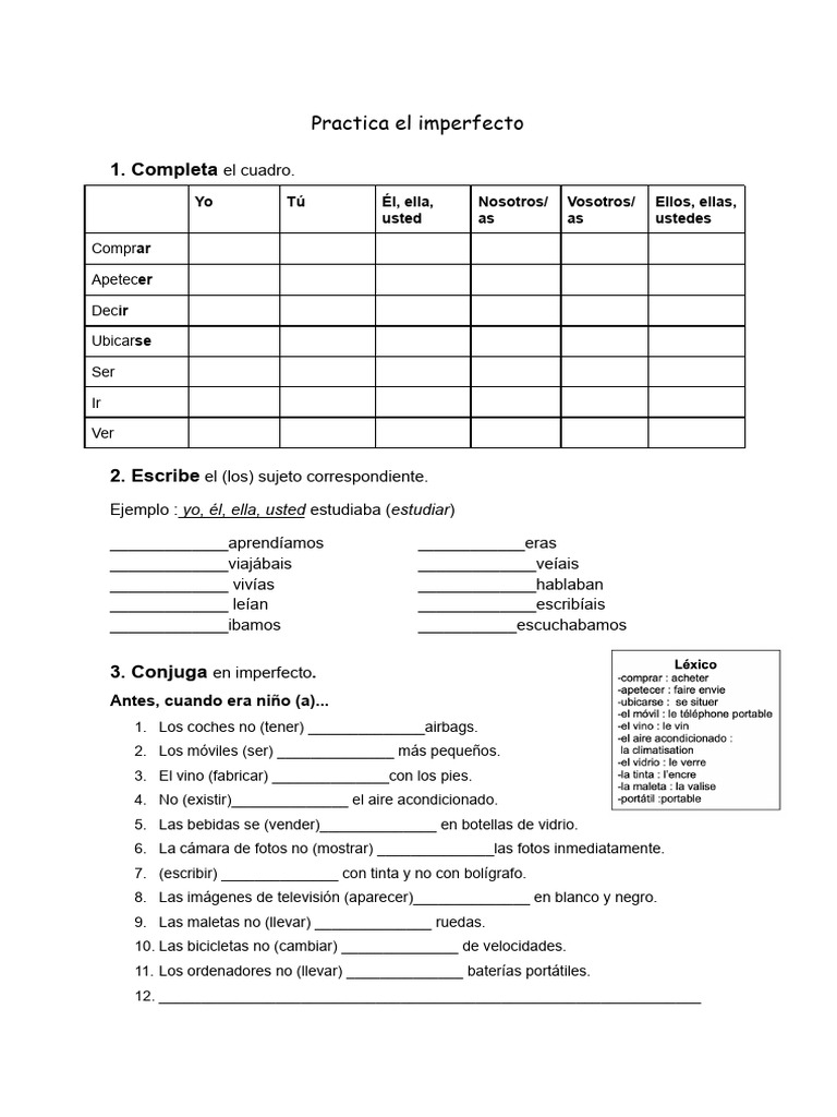 Ejercicios El Imperfecto | PDF