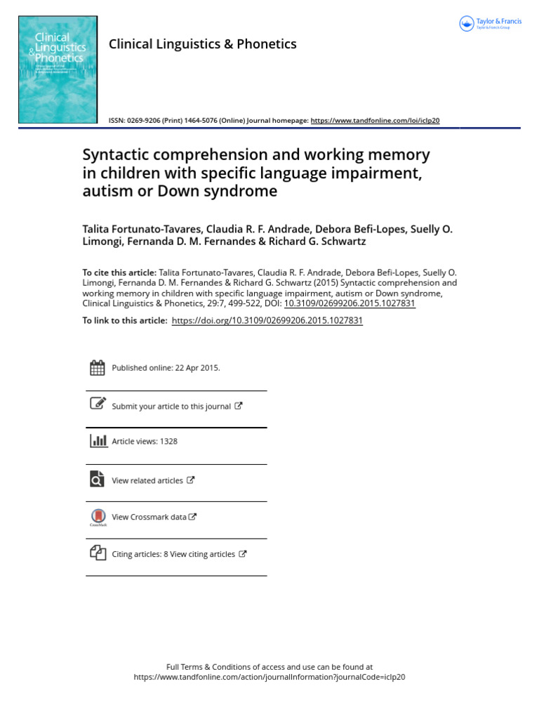 Syntactic Comprehension and Working Memory in Children With Specific ...