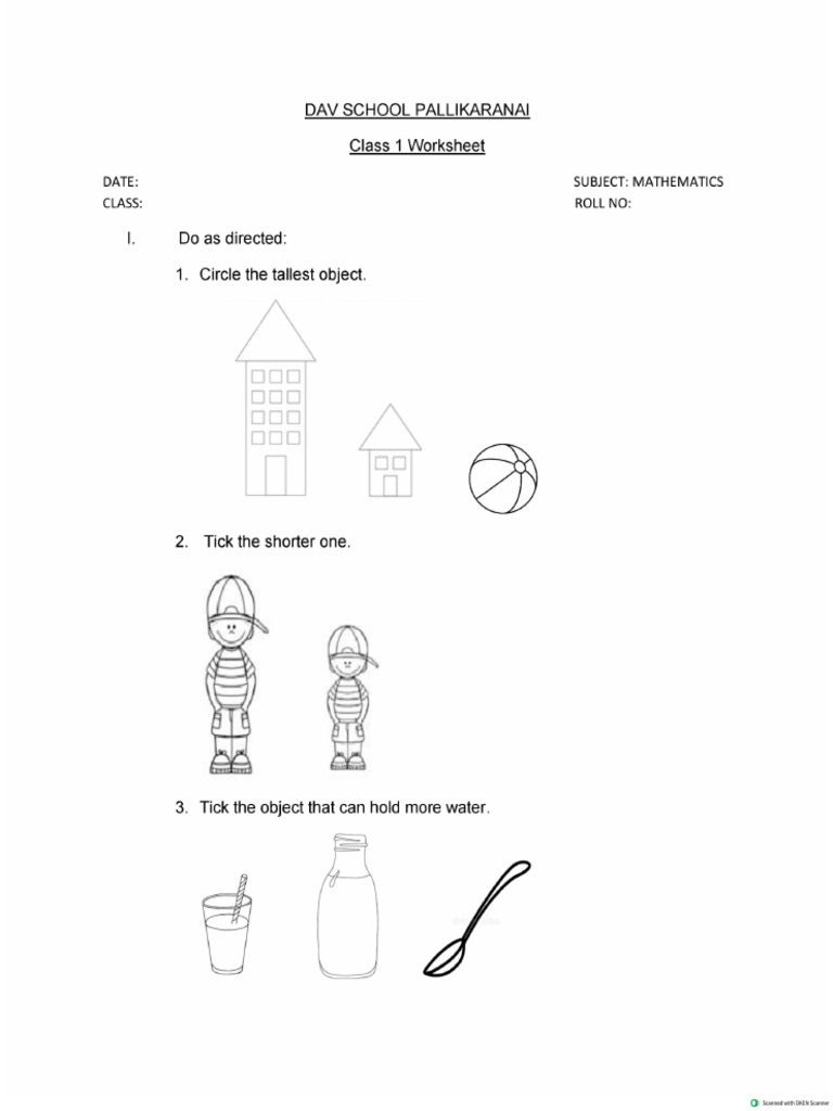 Class-1 Maths Assignment | PDF