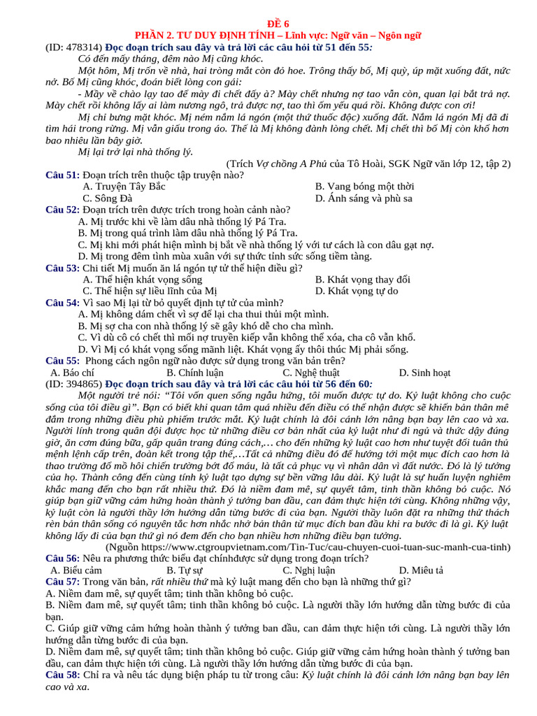 ĐGNL - Đề 6 | PDF