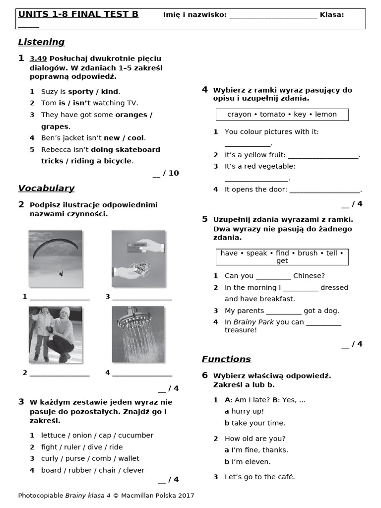 Brainy Kl4 Final Test B | PDF