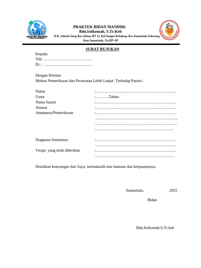 Surat Rujukan Praktek Bidan Mandiri | PDF