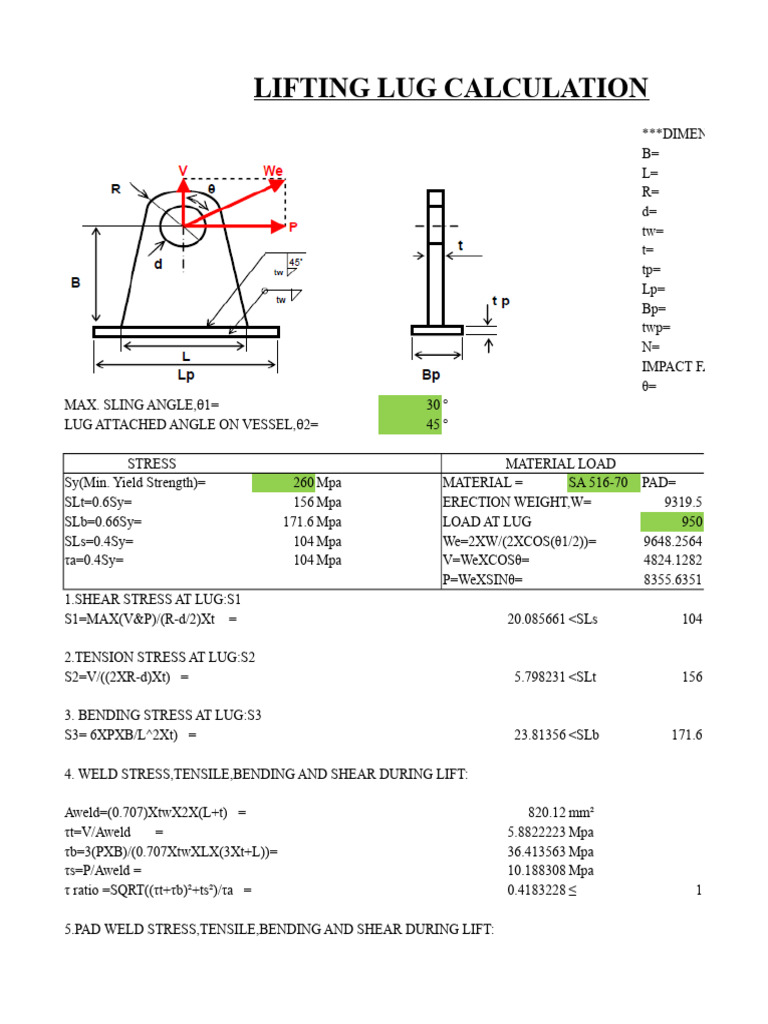 Lifting Lug Stress Calculation Guide | PDF | Strength Of Materials ...
