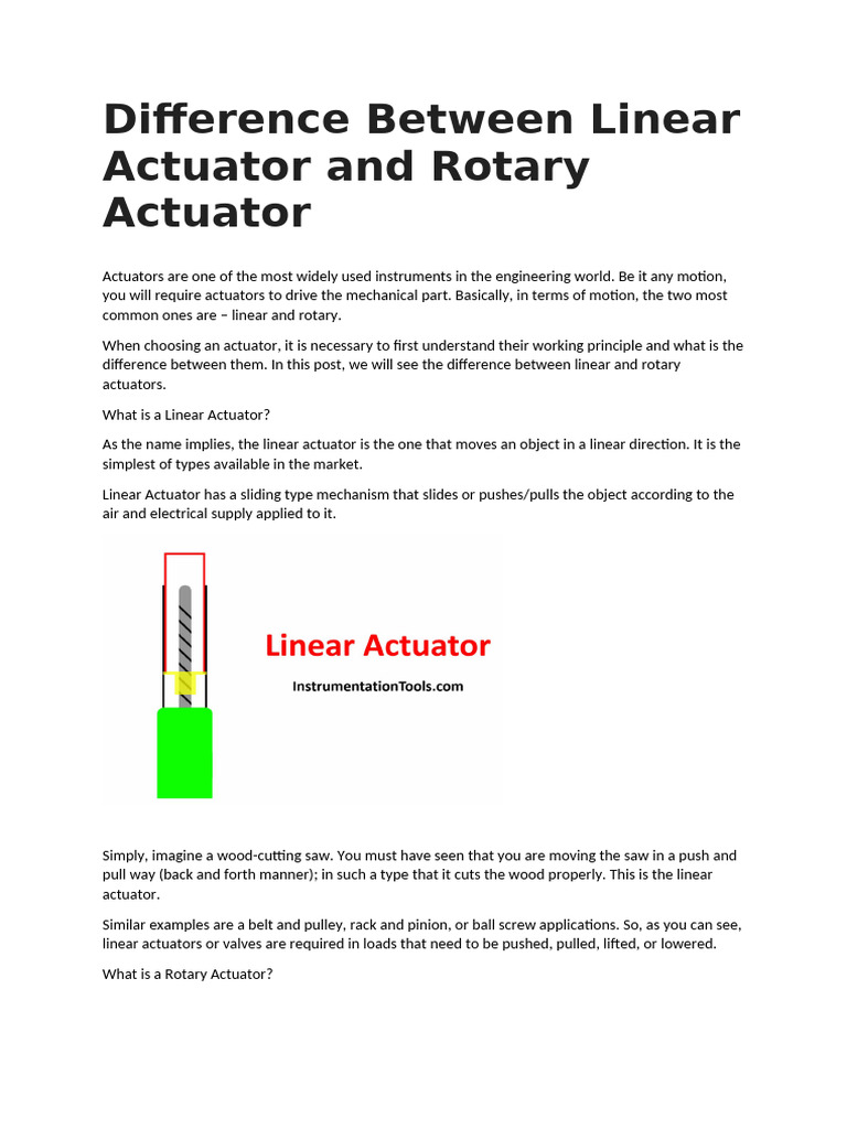 Linear vs Rotary Actuator Explained | PDF | Actuator | Rotation