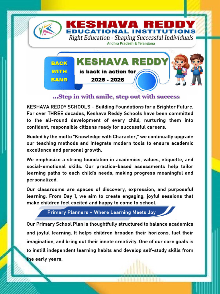 Keshava Reddy Schools: Nurturing Future Leaders | PDF