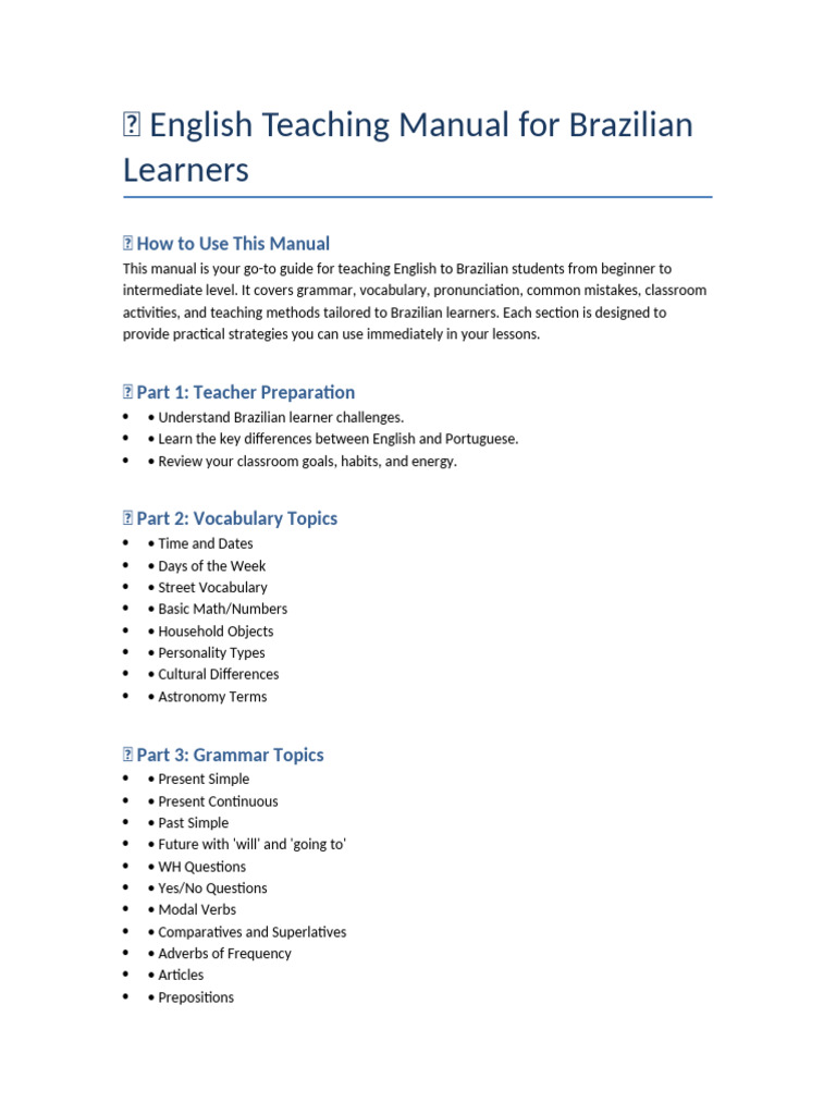English Teaching Manual Main Structure | PDF