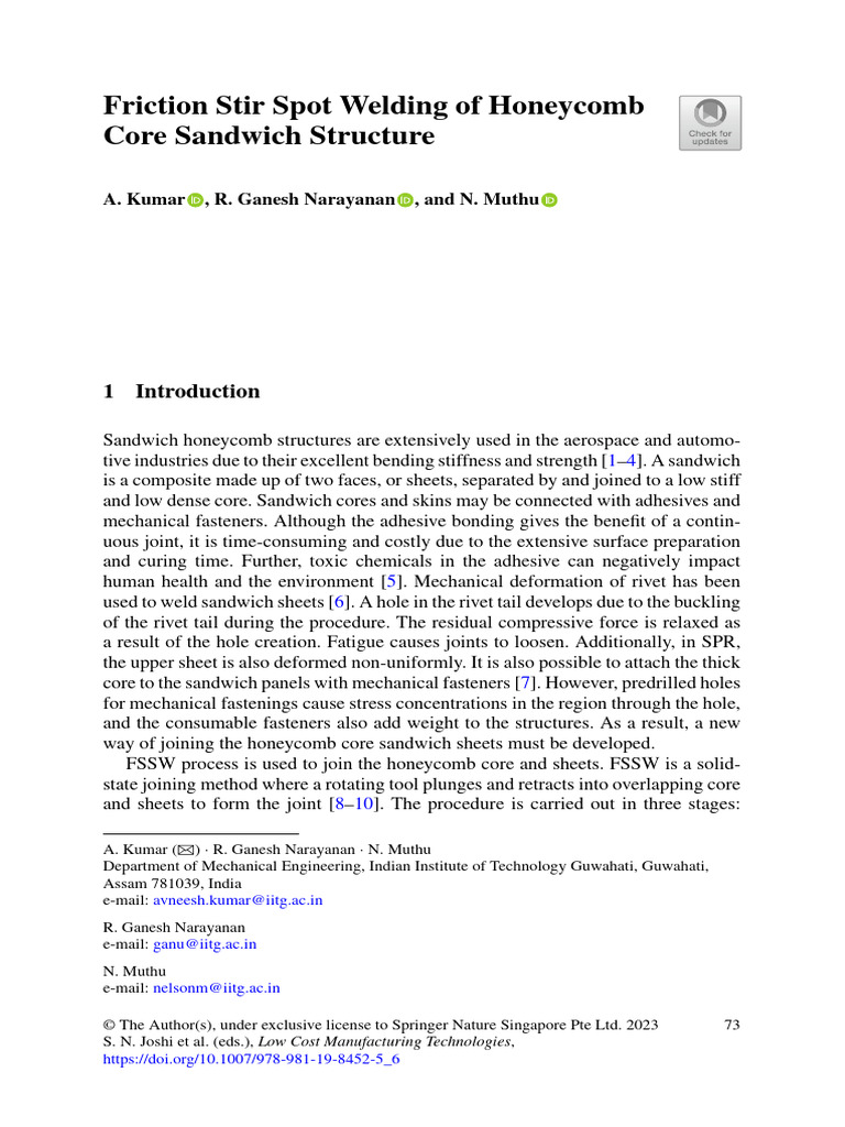 Friction Stir Spot Welding of Honeycomb | PDF