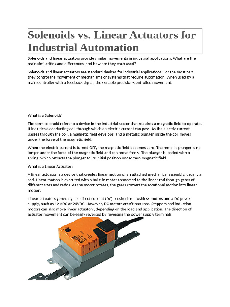 Solenoids vs. Linear Actuators Explained | PDF | Relay | Electric Motor