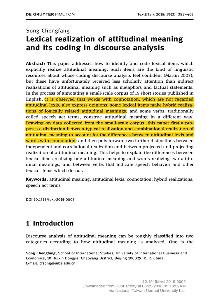 Attitudinal Meaning in Discourse Analysis | PDF | Semantics | Adjective