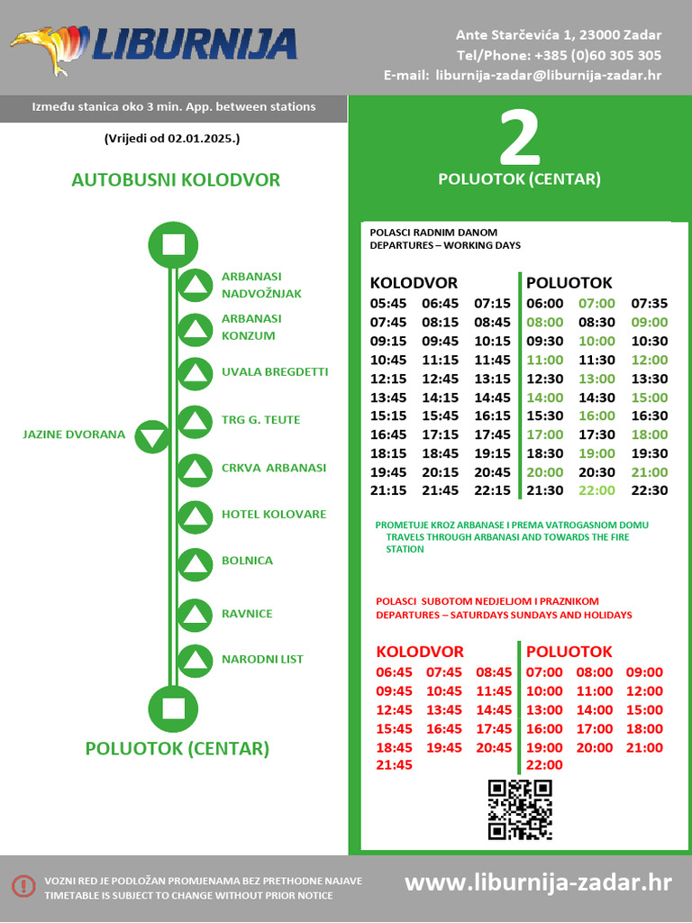 Zadar Bus Timetable 2025 | PDF
