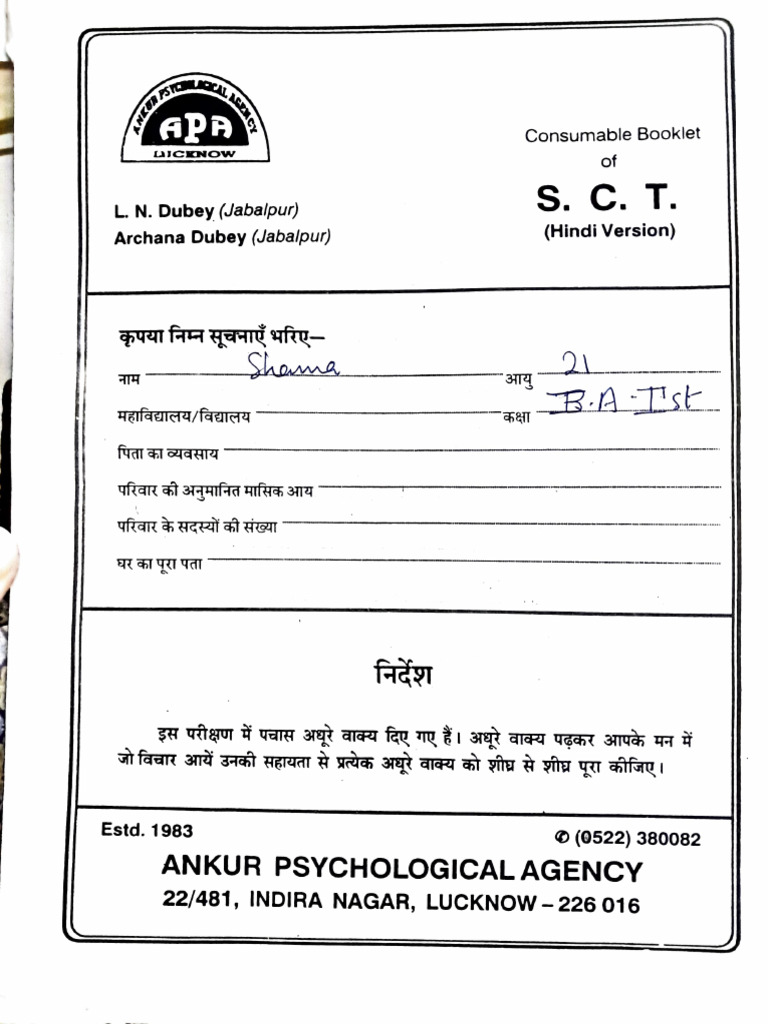 Hindi Sentence Completion Test Guide | PDF