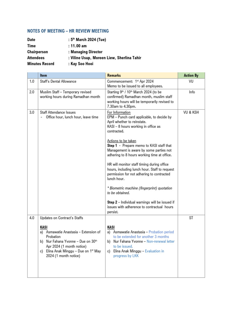 Meeting Notes (HR Review Meeting at 050324) (Approved) | PDF