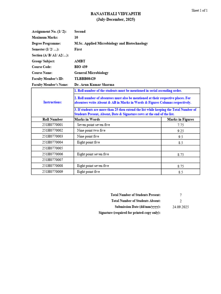 Student Marks Assignment Template | PDF