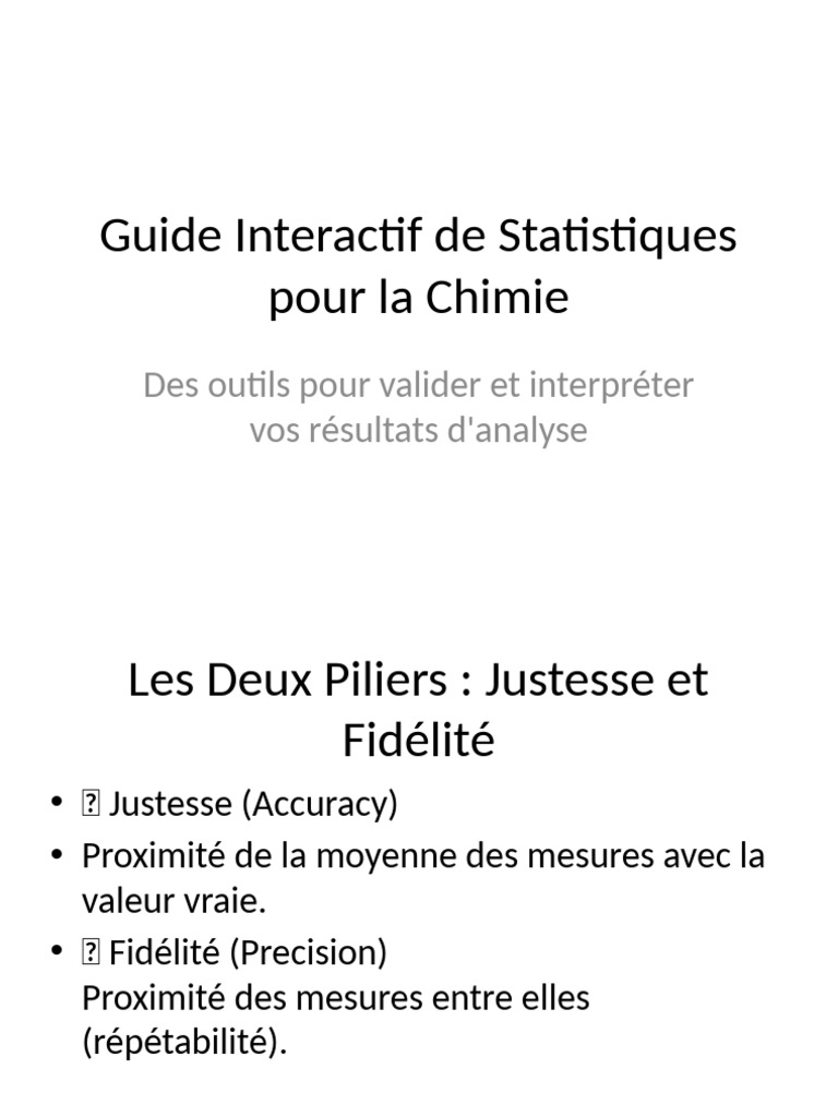 Statistiques en Chimie : Justesse et Fidélité | PDF