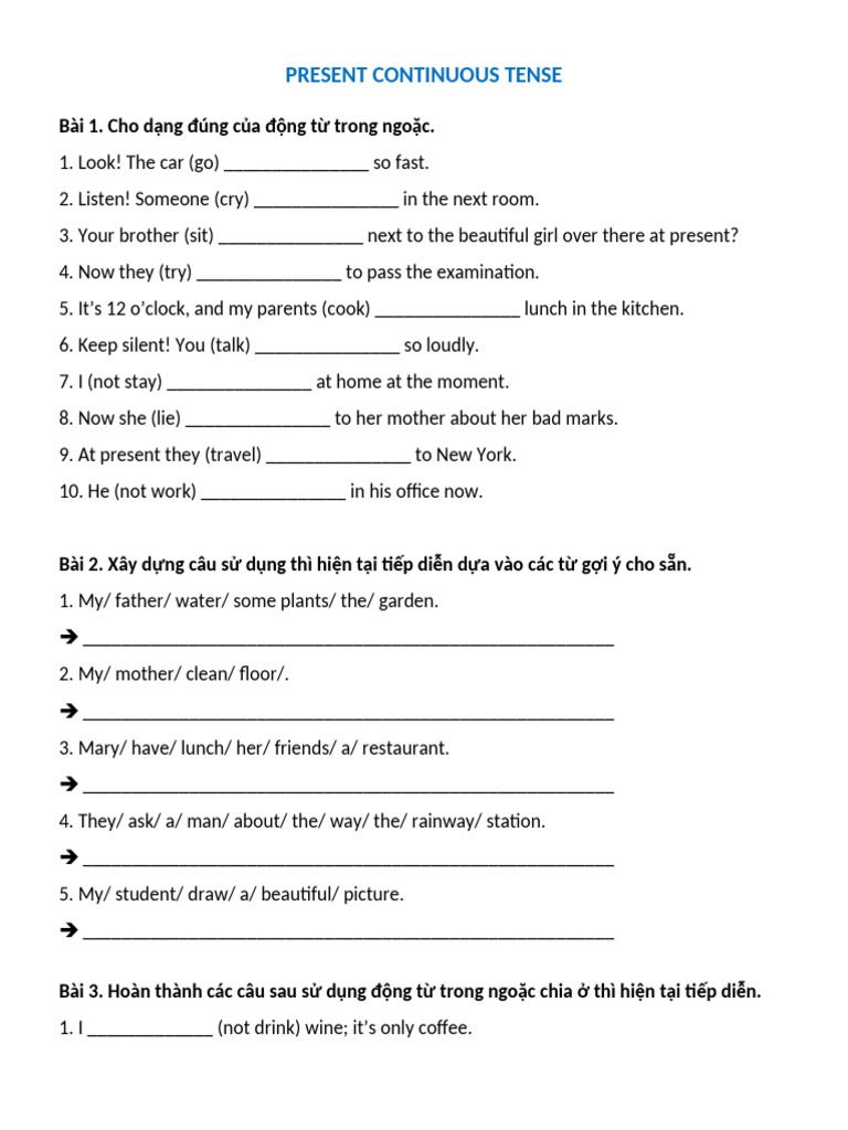 Present Continuous Tense Exercises | PDF | Cost Of Living