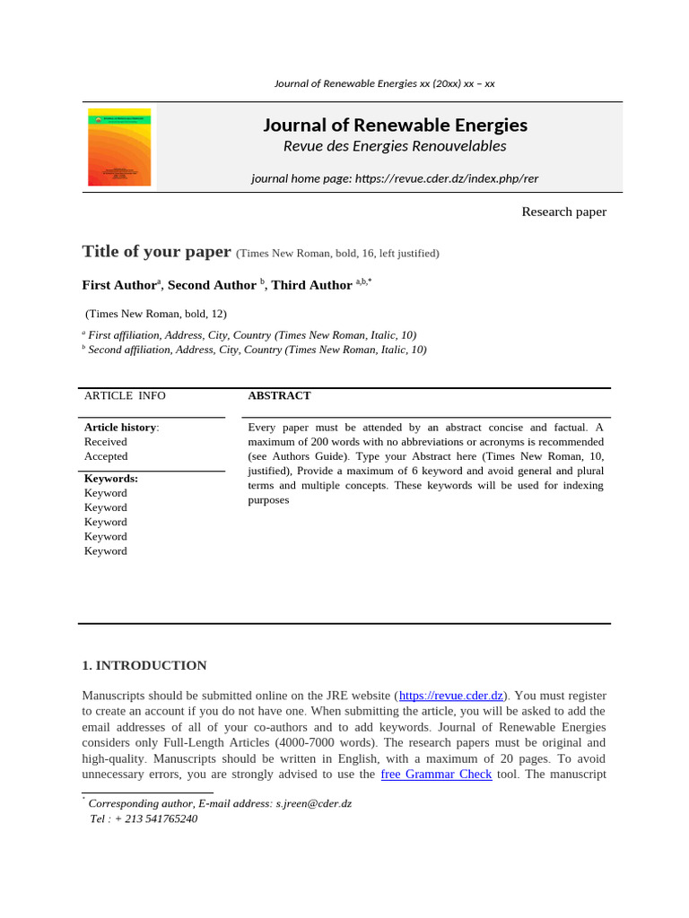 Journal of Renewable Energies Submission Guidelines | PDF | Typefaces ...