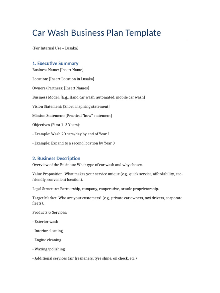 Lusaka Car Wash Business Plan | PDF | Washing Machine | Business