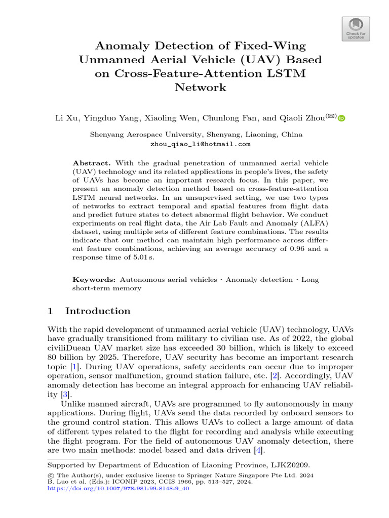Anomaly Detection of Fixed Wing Unmanned Aerial Vehicle Based On Cross ...