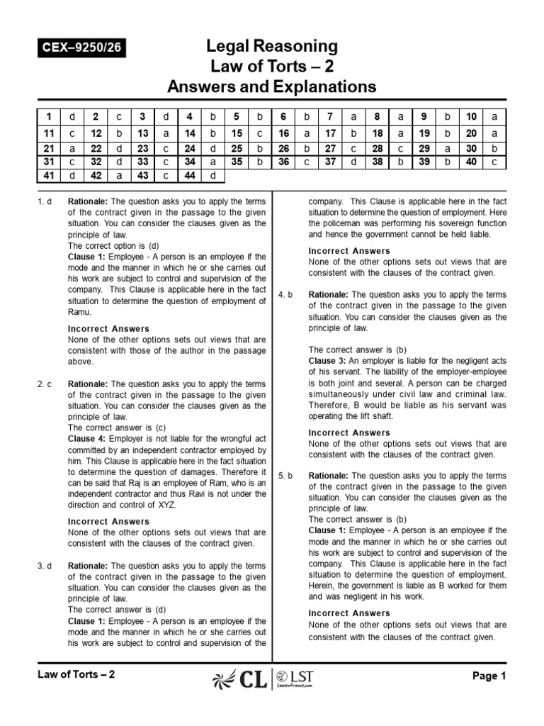 LA-08 Law of Torts-2 Sol | PDF | Legal Liability | Vicarious Liability